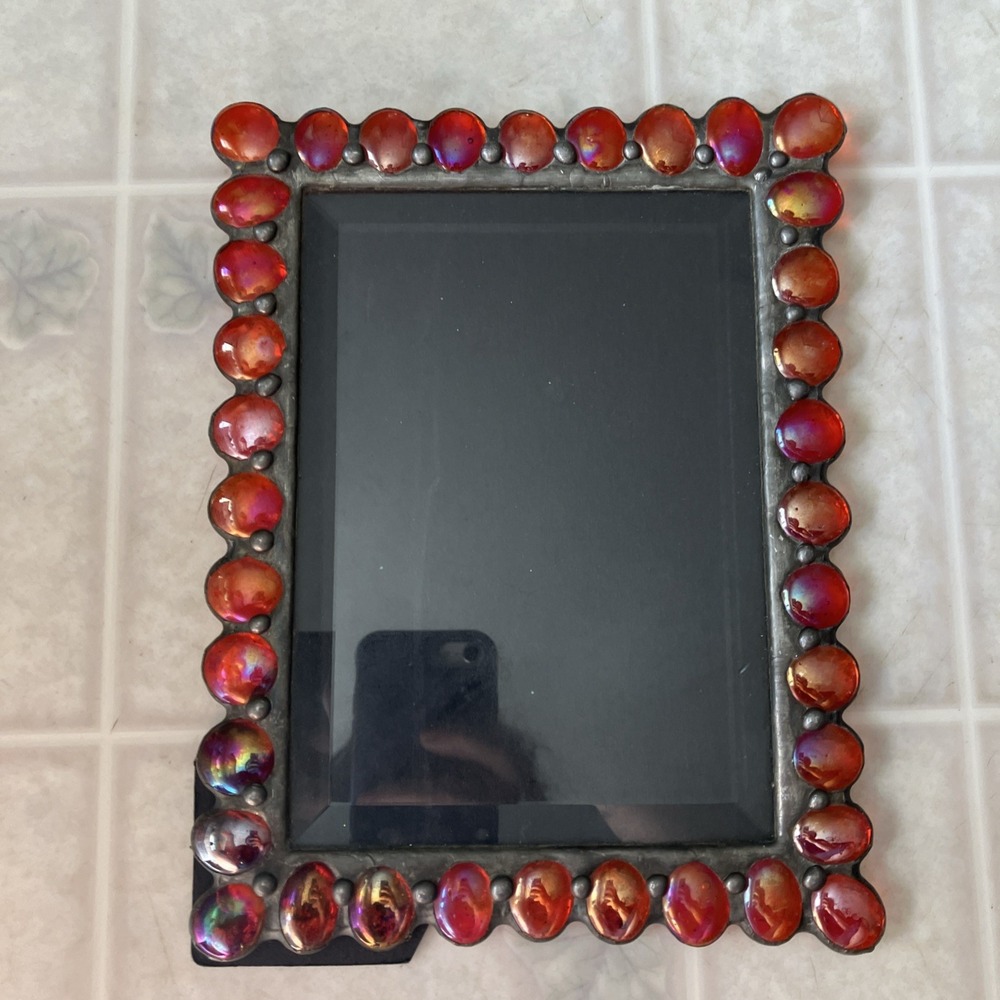 Vintage Red iridescent pebble Ornate Picture Frame Creepy Cozy Whimsy goth Boho